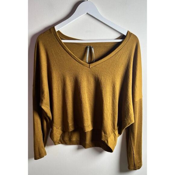 Anthropologie Tops - Anthropologie Womens XS Oversized Dolman Sweater Mustard Yellow V-neck Ribbed